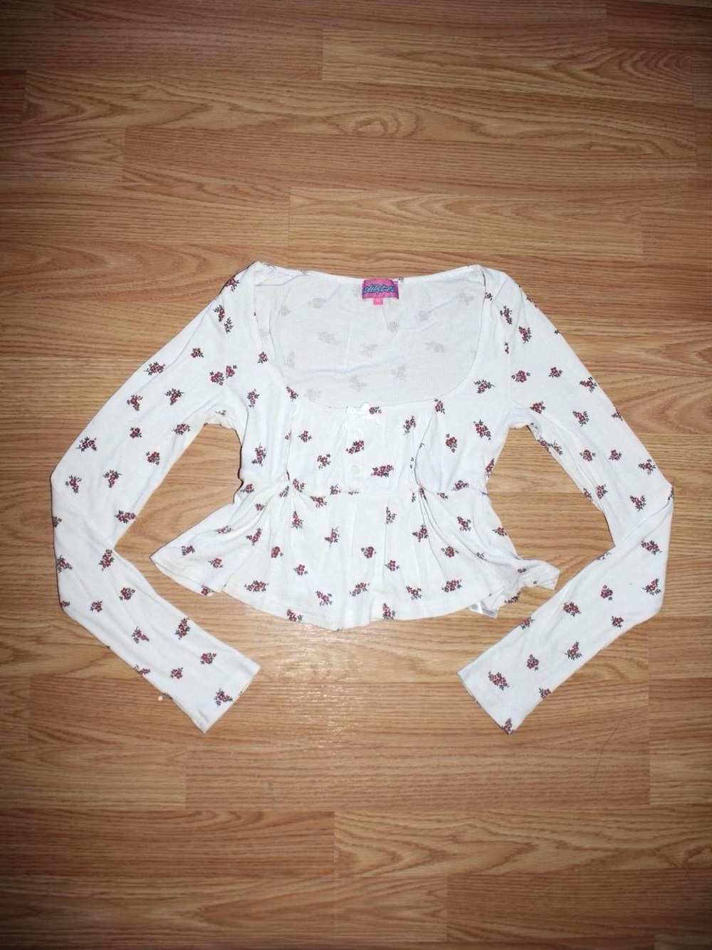 White Floral Peplum Long Sleeve Top